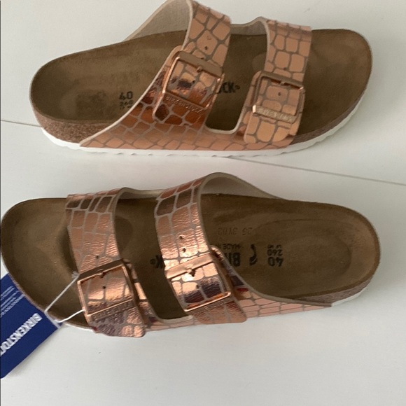 Birkenstock Arizona Gator Glam Metallic Bronze Sandals - Picture 3 of 6